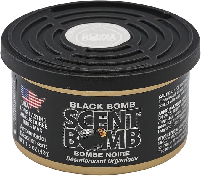 Scent Bomb Air Freshener Bundle - 1 oz &amp 8 oz Bottle Sprays Vent Clip Organic Cans Hanging Circle - Continuous Freshness &amp Long-Lasting Odor Eliminator for Car Home Bathroom - Black Bomb