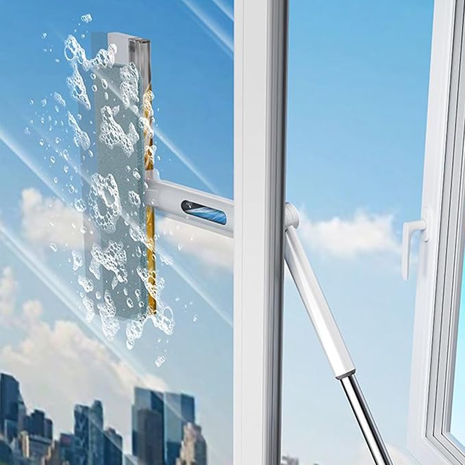 Sobresco Window &amp Glass Cleaning Glass Wiper for Window | Outstanding Multi-Use with Extension RodBathroom Accessories Professional Scrubber with Water Bottle