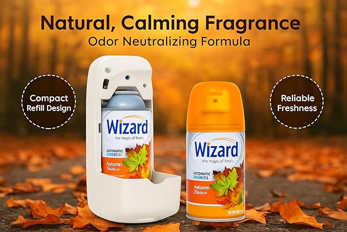 Wizard Automatic Spray Refill Autumn Breeze – 12 Pack (5 oz Each) | Compatible with Air Wick Freshmatic &amp Glade | Long-Lasting Air Freshener &amp Odor Neutralizer for Home Bathroom &amp Office