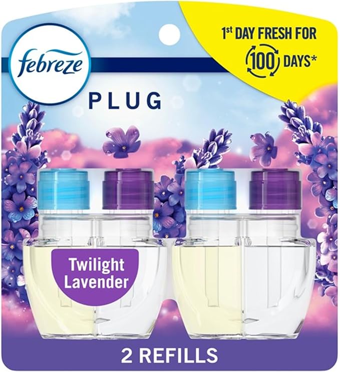 Feb-reze Plug In Refills New Spring Limited Edition Plug In for Odor-Fighting Fade Defy PLUG Air Freshener (2) Count of 0.87 fl oz Refills (Twilight Lavender)