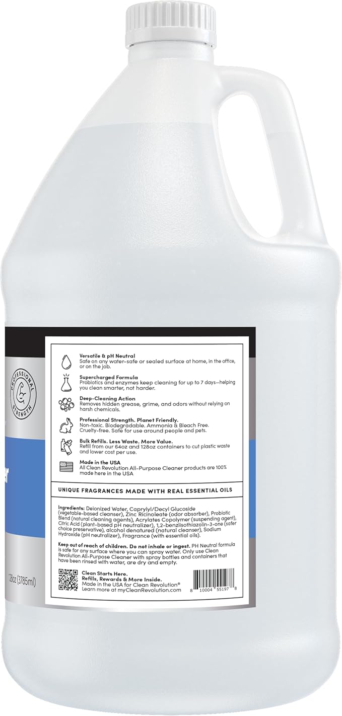 Clean Revolution SuperCharged All Purpose Cleaner Refill with Smart Probiotic + Enzyme Complex Multi-Surface Kitchen Bathroom &amp Floor Cleaner Spring Air 128 Fl Oz