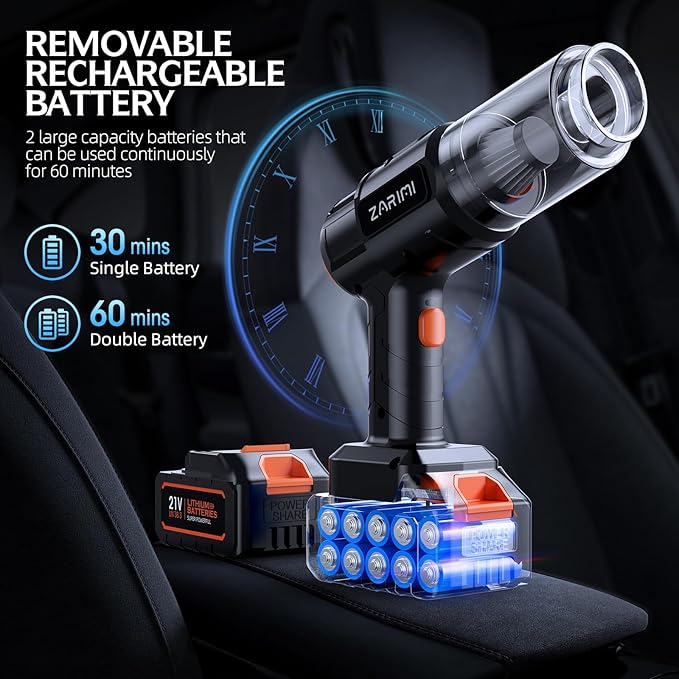 Car Vacuum Portable Cordless 50000Pa High Power Rechargeable Dust Buster with 2 Batteries &amp Charger 6-in-1 Handheld Vacuum Cleaners for Home Car Pet Hair Keyboard Graphite Black