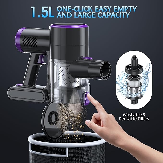 Cordless Vacuum Cleaner Stick Vacuum with LED Display 2 Modes 6 in 1 Lightweight Rechargeable Cordless Stick Vacuum with 40Min Detachable Battery Vacuum Cleaner for Home Hard Floor Carpet