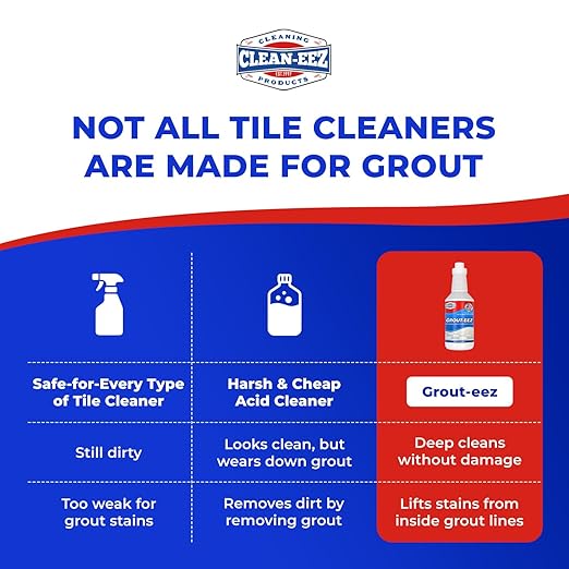 Clean-eez Grout-eez Super Heavy-Duty Grout Cleaner - Powerful Tile and Floor Stain Remover for Bathroom Kitchen and More - 32 oz.