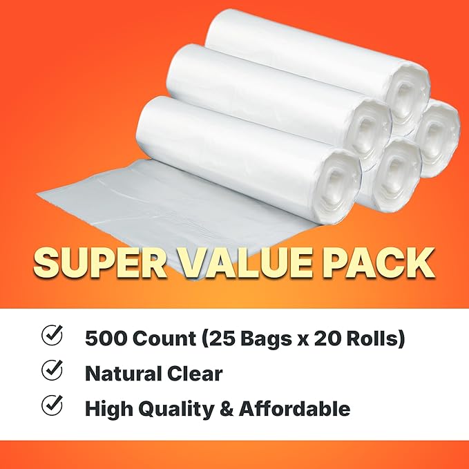 20-30 Gallon Trash Bags 10 Micron High Density Garbage Can Liners Bulk 30 x 37 Natural Clear 500 Count