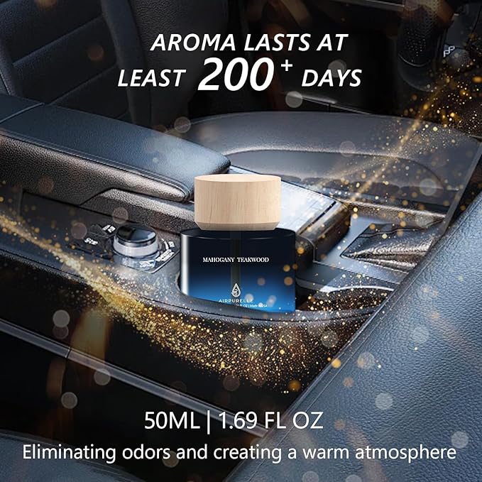 Car Air Freshener 50ML (1.7 FL OZ) Car Air Fresheners Perfume - Mahogany Teakwood Fragrance Oil Air Diffuser for Car 180+ days Long Lasting Fragrance Wooden Cup Design Car Fresheners Made in USA