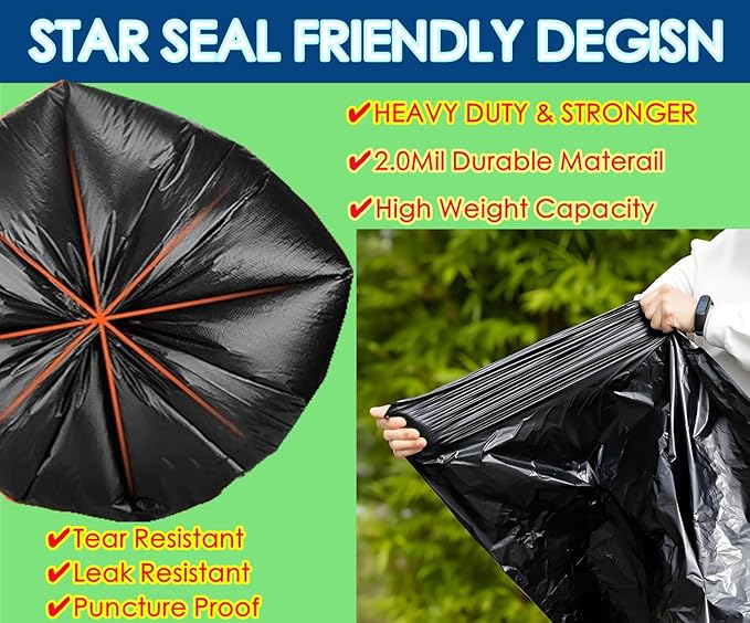 55 Gallon Trash Bag 66 Count Garbage Trash Bags 2.0 Mil Heavy Duty 40 x 47 Large Black Plastic Trash Can Liners Huge for Construction Industrial Yard Outdoor Commercial