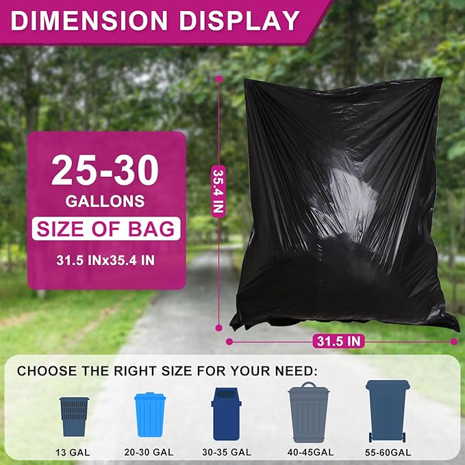25-30 Gallon Trash Bags Black 120 Count - 32 x 36 Large Kitchen Garbage Bags 20+ Gallon Trash Can Liners Unscented Multipurpose for Home Office Daily Household Use