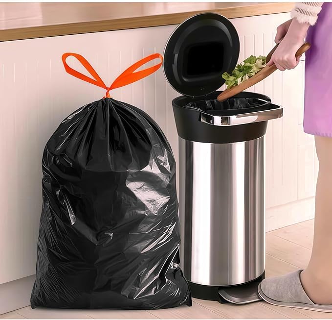 33 Gallon Black Drawstring Trash Bags 25 Count Heavy Duty Large Garbage Bags for Kitchen Office Yard