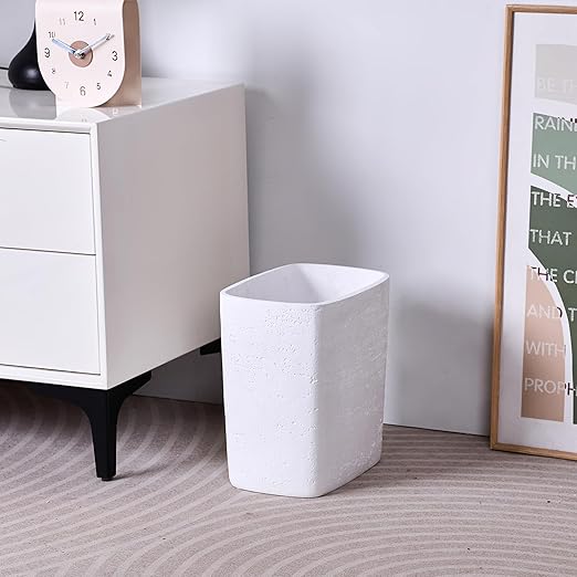 Polytree White Travertine Stone Bathroom Trash Can 1.8 Gallon(7 Liter) Small Kitchen Garbage CanLiving Room Bedroom Trash Can Decor Wastebasket for Home Office