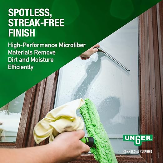 Unger Commercial Window Cleaning Kit - Complete ErgoTec Set with Squeegee Scraper Blades Telescopic Pole Ergonomic Handle for Streak-Free Glass Cleaning - ETSET