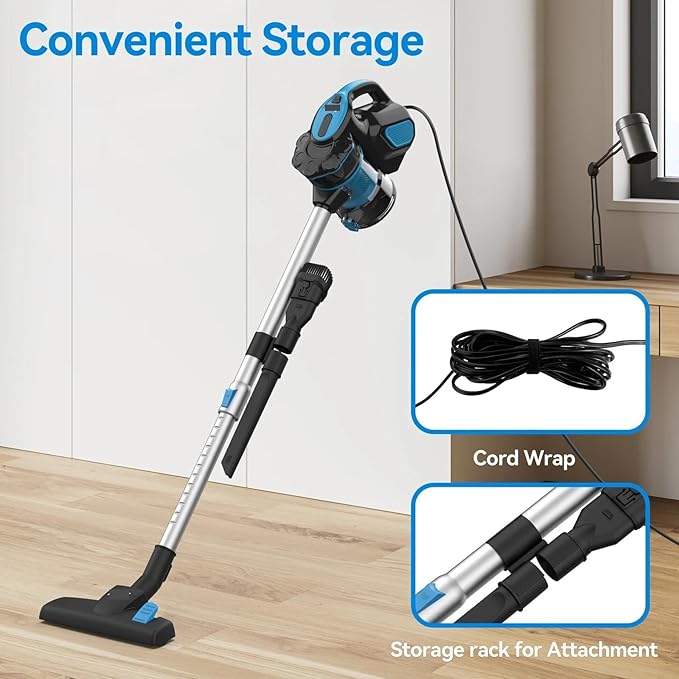 Vacuum Cleaner Corded I5 18Kpa Powerful Suction 600W Motor Stick Handheld Vaccum Cleaner for Home Pet Hair Hard Floor(BlueEU)