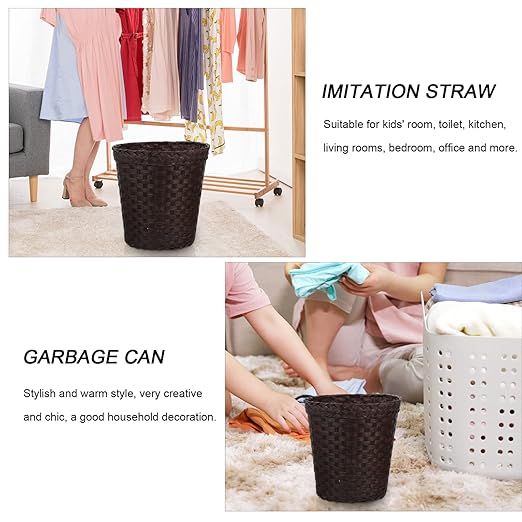 Wicker Waste Basket Wicker Trash Basket Hyacinth Trash Can Wicker Garbage Can for Bedroom Bathroom Coffee 10 Inch