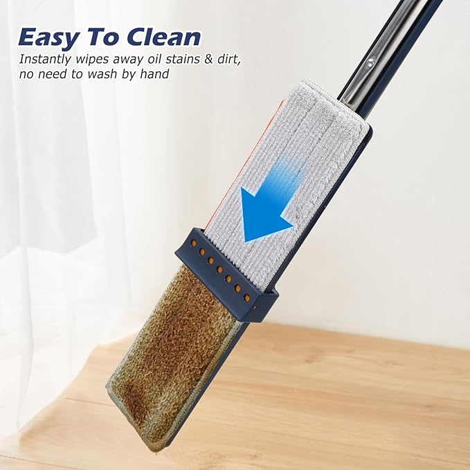Large Flat Mop Cleaning Compartment No Wash Handheld Dust Mop for to Store Rotation for Efficient Floor Cleaning for All