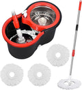 Mop and Bucket Set 360° Spin Mop and Bucket with Wringer Set and 3 Microfiber Mop Refills Stainless Steel 61 Extended Handle Spinning Mop Bucket System for Floor Cleaning