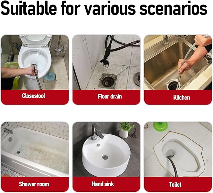 Drain Snake for Toilet Manual Or Drill Powered 65 Manganese Steel Spring High Hardness Flexible Clog Remover for Toilet Kitchen for Sink and Drain Unblocker Tool (7.5m / 24.61ft