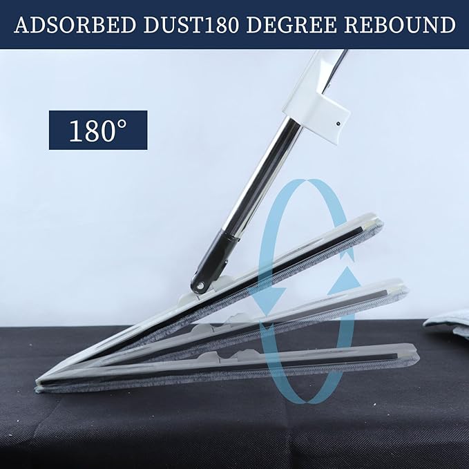 Professional Floor Mop with 360° Rotating Head 51-Inch Stainless Steel Handle White 6 Microfiber Pads 42x12cm Head for All Hard Surfaces (White)
