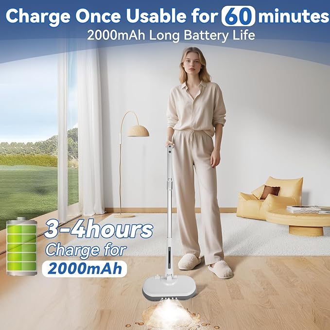 Cordless Electric Mop Electric Spin Mop with LED Headlight and Water Spray60 Mins Spin Power Scrubber Mops for Floor Cleaning2000mAh Battery350ml Water TankStanding StorageLight Weight