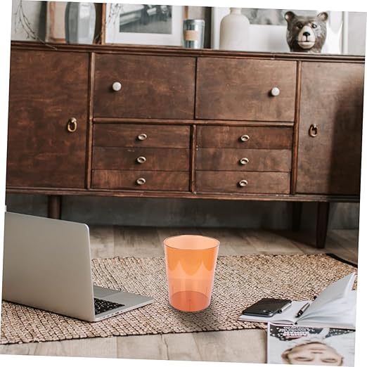 Transparent Small Orange Trash Can for Home Office Multipurpose Rubbish Holder and Flower Container Creative Modern Wastebasket with Fresh Simple Style and Space-Saving Design