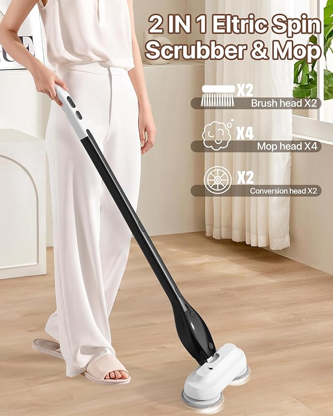 Electric Spin ScrubberCordless Electric Mop For Floor CleaningWith Water Sprayer And Large 800ml TankAdjustable Extension Handle With 4000mAh BatterySpin Mop For Hardwood FloorsPet Cleaning