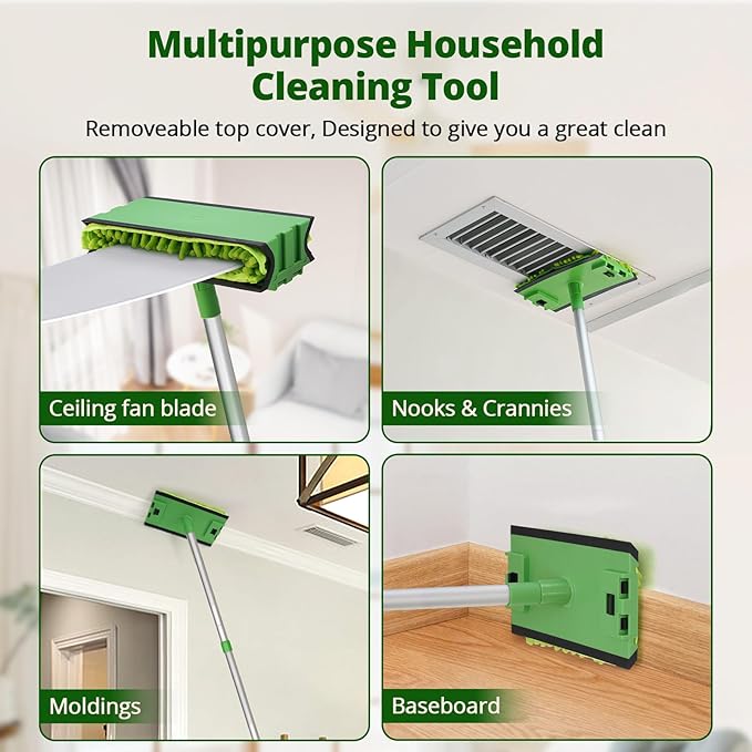 Ceiling Fan Cleaner Duster with 6 Ft/72'' Extension Pole High Ceiling Fan Blade Cleaning Tool Microfiber Duster Reusable Pads for Cleaning Ceiling Fan Baseboard Blind Cobweb Molding