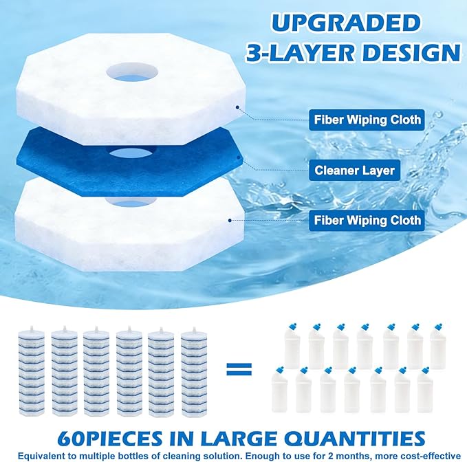 60pcs Disposable Toilet Wand RefillsCompatible with Most Toilet Brushes5X Cleaning Power Toilet Bowl CleanersNo Falling ApartUpgrade Fiber Cleaner Headsfor Closestool Bathroom Cleaning