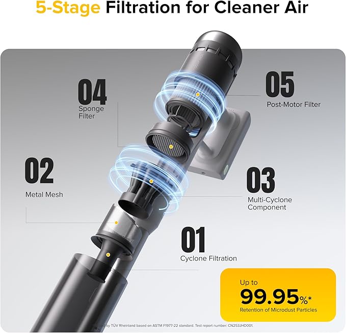 roborock H60 Pro Cordless Stick Vacuum Cleaner 170AW Suction Power 80-Min Runtime 90° Bendable Tube Dust-Detecting LED Anti-Tangle Vacuum Cleaner for Home Carpets Hard Floors &amp Pet Hair