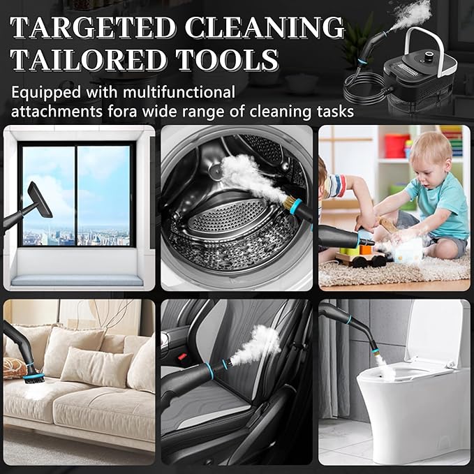 Steam Cleaner Steamer for Cleaning 2500W Pressurized Steam Cleaner with 12 Attachments Portable Steamer Cleaner for Home Car Kitchen Bathroom Furniture Tile Grout (White)