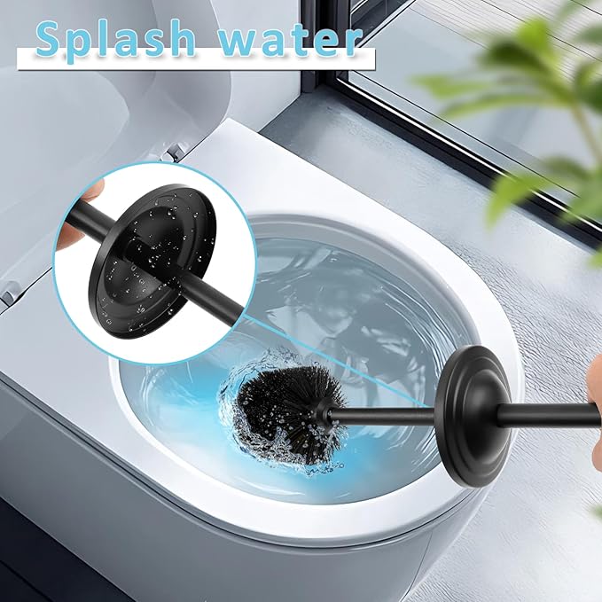 Black Toilet Brush and Holder Set304 Stainless Steel Toilet Bowl Brush and Holder for BathroomHeavy Duty Toilet BrushDurable Scrubbing BristlesSplash ResistantLong Handle