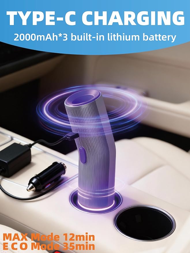 Cordless Car Vacuum 4-in-1 Portable Mini Handheld Vacuum Cleaner with 15000pa High Power 2 Suction Modes &amp Multi-Nozzles for Car Home Office Pet Silver