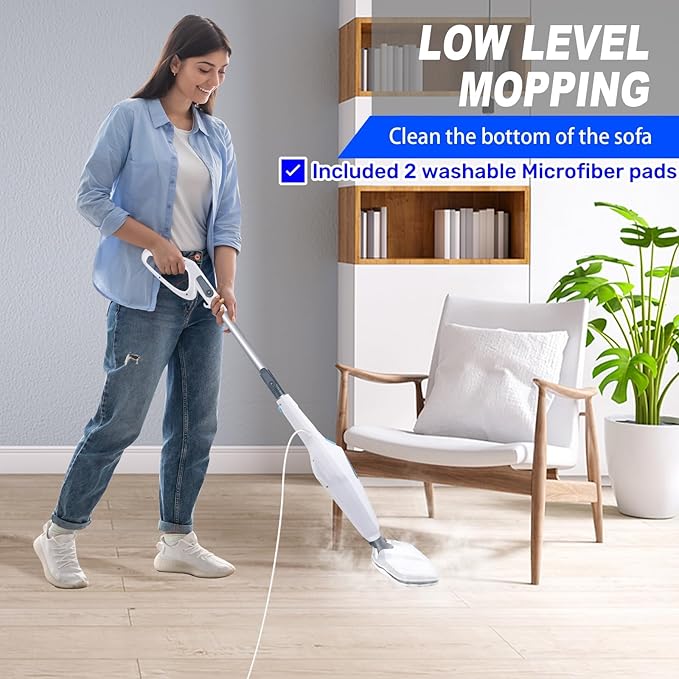 1500W Portable Floor Steamers Electric Hand Held Steam Cleaner Multipurpose Cleaning Machines with Microfiber Pads Hot Steam Mop Detachable For Cleaning Laminate Hardwood Marble Tile Floor Carpet