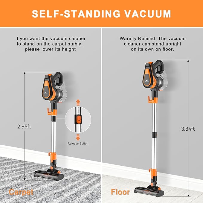 23Ft Corded Vacuum Cleaner 600W Powerful Self-Standing Stick Vacuum for Home with 20Kpa Suction 2 Speeds Lightweight Household Vacuum Cleaner for CarpetHardwood Floors and Pet Hair