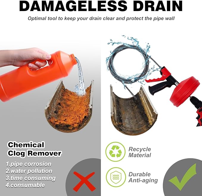 Drain Auger 16 Ft with Gloves Flexible Plumbing Snake Drain Auger Hair Clog Remover for Shower Bathtub Drain Bathroom Sink Kitchen Cleaning