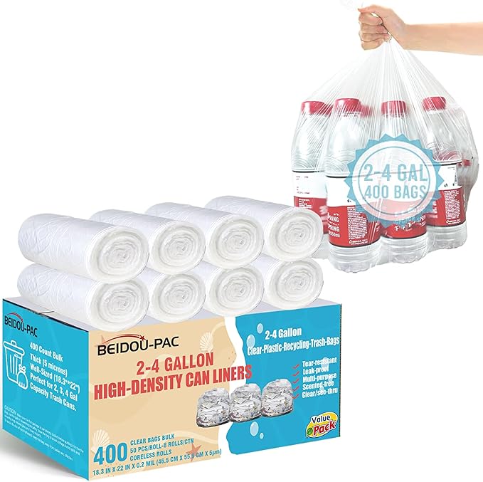 2-4 Gallon Trash Bags 400 Count Bulk Clear Plastic Recycling Bags Small Multi-purpose Garbage Bags for Business Home Bathroom Kitchen Commercial and Industrial
