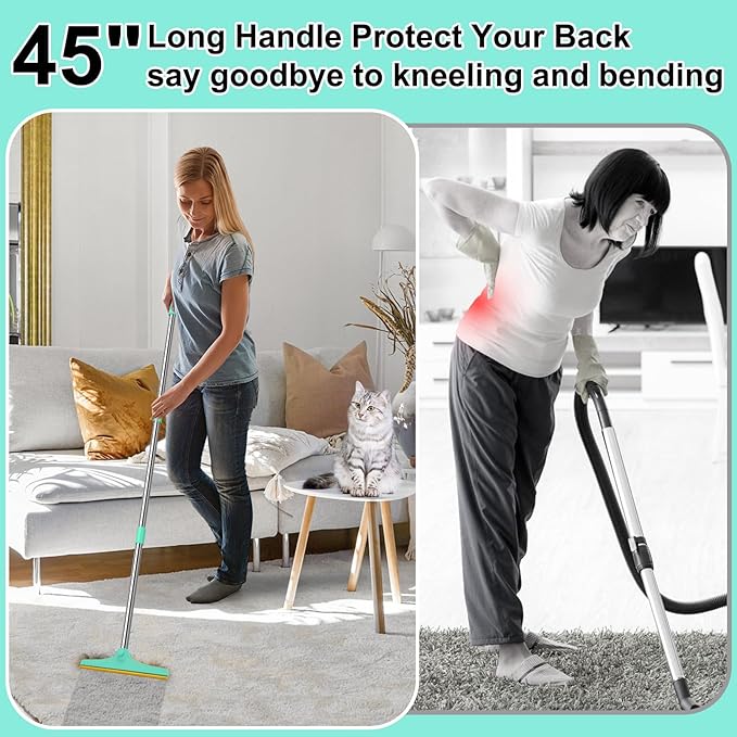 Carpet Rake for Pet Hair Removal - 45 Adjustable Long Handle Carpet Rake Reusable Pet Hair Removal Tool Kit Cat Dog Fur Rakes Scraper Carpet Broom for Carpets