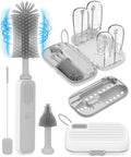 Electric Baby Bottle Brush Cleaner for Travel – BPA-Free Silicone One-Button 360° Deep Cleaning 2000mAh Rechargeable Portable Bottle Cleaning Kit with Storage Box for Home &amp On-The-Go (Grey)