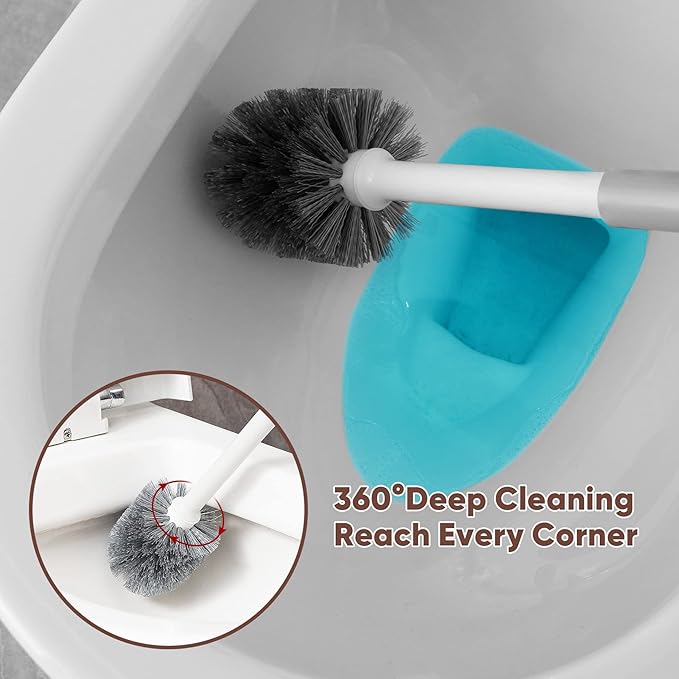 Eyliden Toilet Plunger and Brush 2 in 1 Toilet Bowl Brush Plunger Set with Holder Bathroom Cleaning Tools Combo with Caddy Stand Nylon Bristles Shatter-Resistant Plastic White