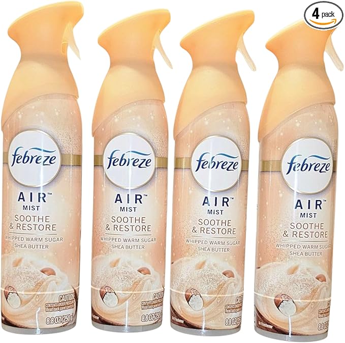 Febeereze Air Freshener Spray Whipped Warm Sugar Scent 8.8 oz 4 packs