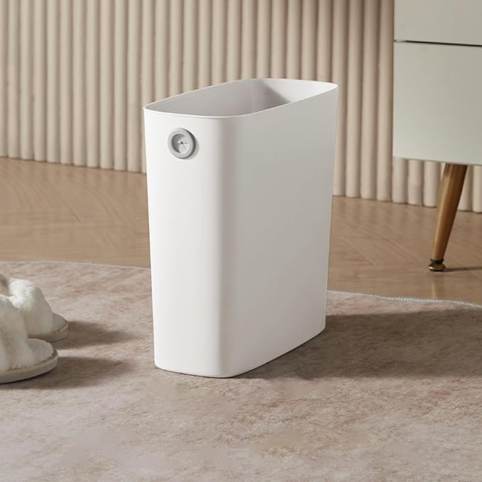 Tyenaza Small Trash Can Plastic Wastebasket Slim Open Top Garbage Container Bin for Narrow Spaces Bedroom Office Living Room LaundryToilet (White)