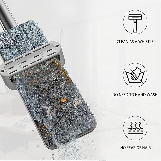 Squeeze Mop Magic Flat Hands Free Washing Lazy Mops - 360 Microfiber MopWet Mop Dry Floor Cleaning Mop for Hardwood Laminate Vinyl Tiles (Size : Mop+2 Cloth)