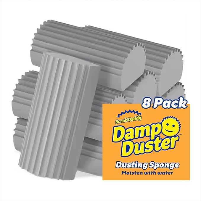 Scrub Daddy Damp Duster Dusting Sponges (8 Count) - Dust Remover for Household Cleaning - Duster for Vents Railings &amp Blinds - Reusable Baseboard Cleaner