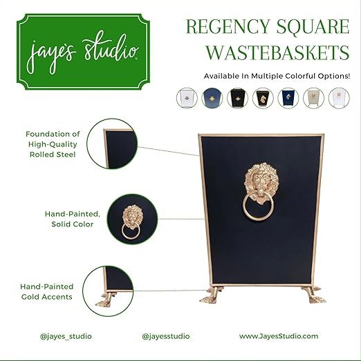 Jaye's Studio Decorative Trash Can for Bathroom Bedroom Wastebasket Office Trash Bin with Feet Hand-Painted White Metal Trash Can No Lid Gold Trim Farmhouse Garbage Can Paws &amp Claws Lion’s H
