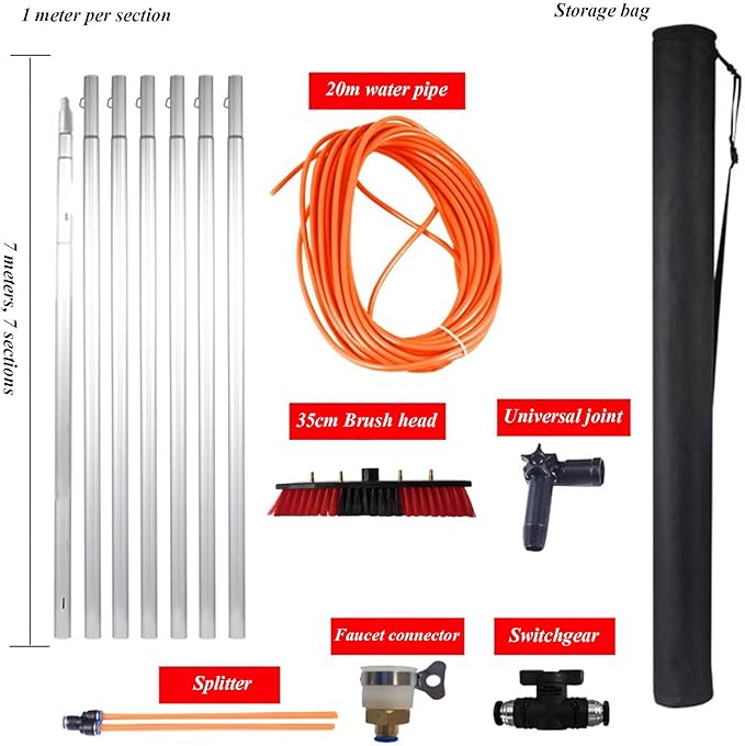 Window Cleaner with Long Handle Glass Cleaning Tools with Microfiber Scrubber and 20m Water Pipe Window Cleaning Kit for Shower Glass Mirror Door Car