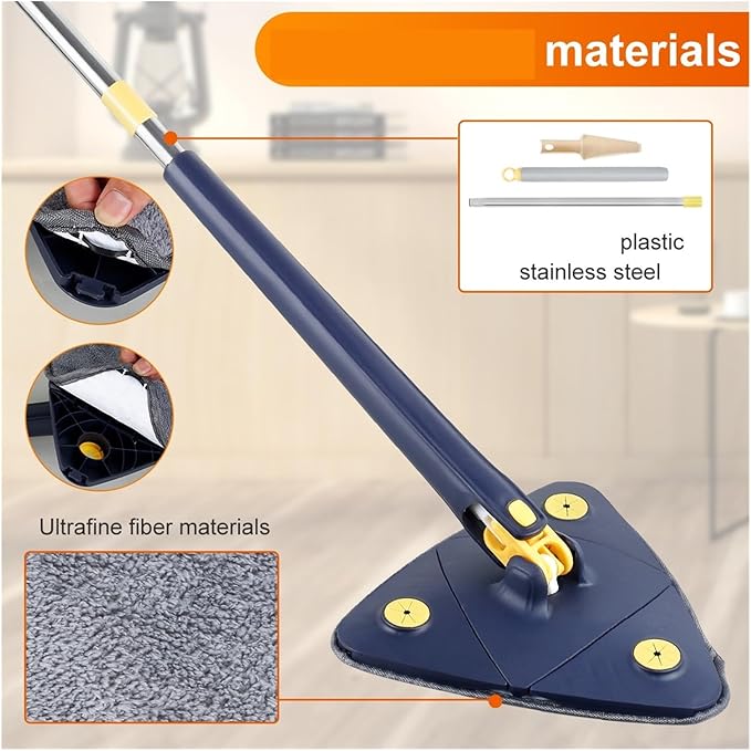 Extendable Triangle Mop 360° Rotatable Foldable Adjustable 130 Cm Self Water Squeezing Wall Floor Wet Dry Ceiling Cleaning Tools(Blue 4cloth)