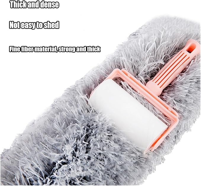 2.8M Extended Chicken Feather Duster Extendable and Curved Ceiling Cleaning Broom Home Electrostatic Dust Collector(2.8m 2PCS clothB)