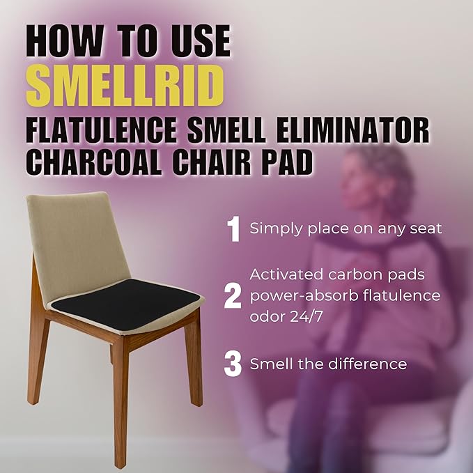 SmellRid Activated Carbon Chair Pad – 16” x 16” Flatulence Deodorizer Seat Cushion – Activated Charcoal Odor Absorber Seat Pad for Office Chair Home Office Seating Car Seats &amp Everyday Odor Cont
