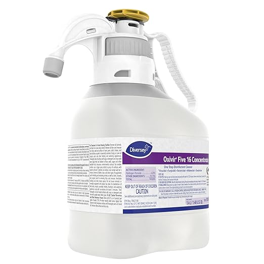 Oxivir Diversey 5019296 Five 16 One-Step Hospital Strength Disinfectant Liquid Cleaner Accelerated Hydrogen Peroxide SmartDose Concentrate 1.4-Liter