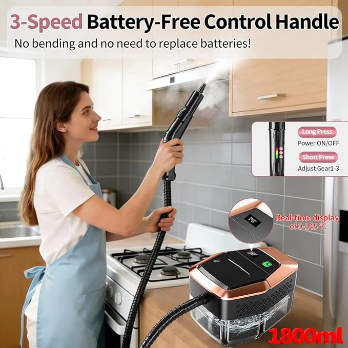 Steam Cleaner for Home &amp Car 3-Level Adjustable Steamer for Cleaning with Temp Display15s Fast Heat1.8L Large Tank 4Bar Powerful Steam for GroutGreaseTileCouchToilet Car DetailingWindows