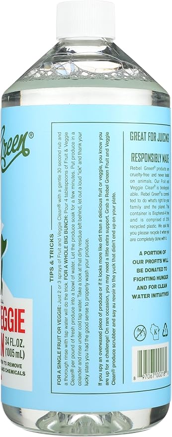 Rebel Green Fruit &amp Veggie Cleaner Refill Kosher Certified 34 Ounces (Pack of 12)