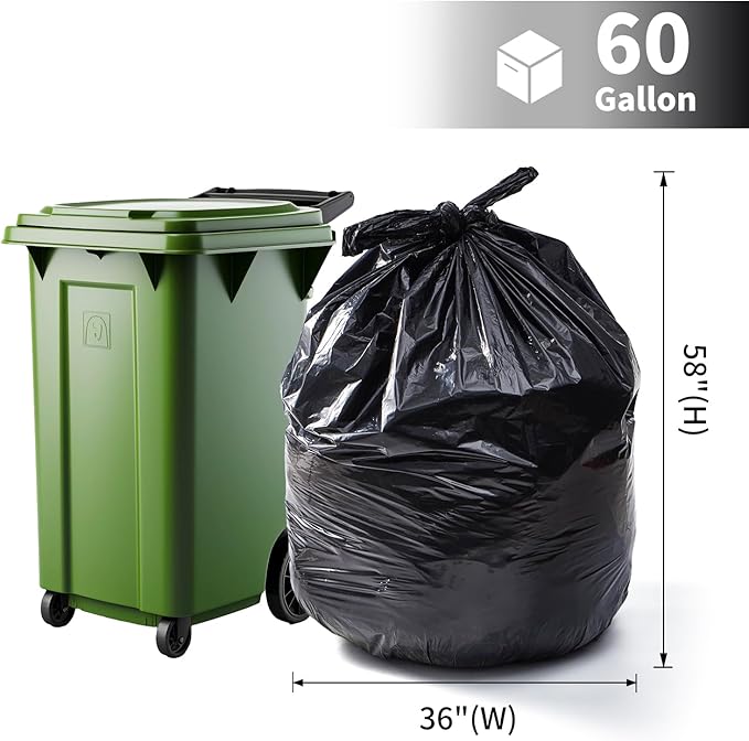 55-60 Gallon Heavy Duty Trash Bags 36 x 58 Garbage Can Liners 100Pack Black